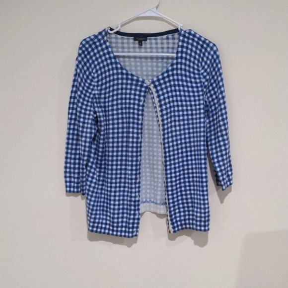 23 Talbots Cardigan blue gingham size Xp - Picture 1 of 6